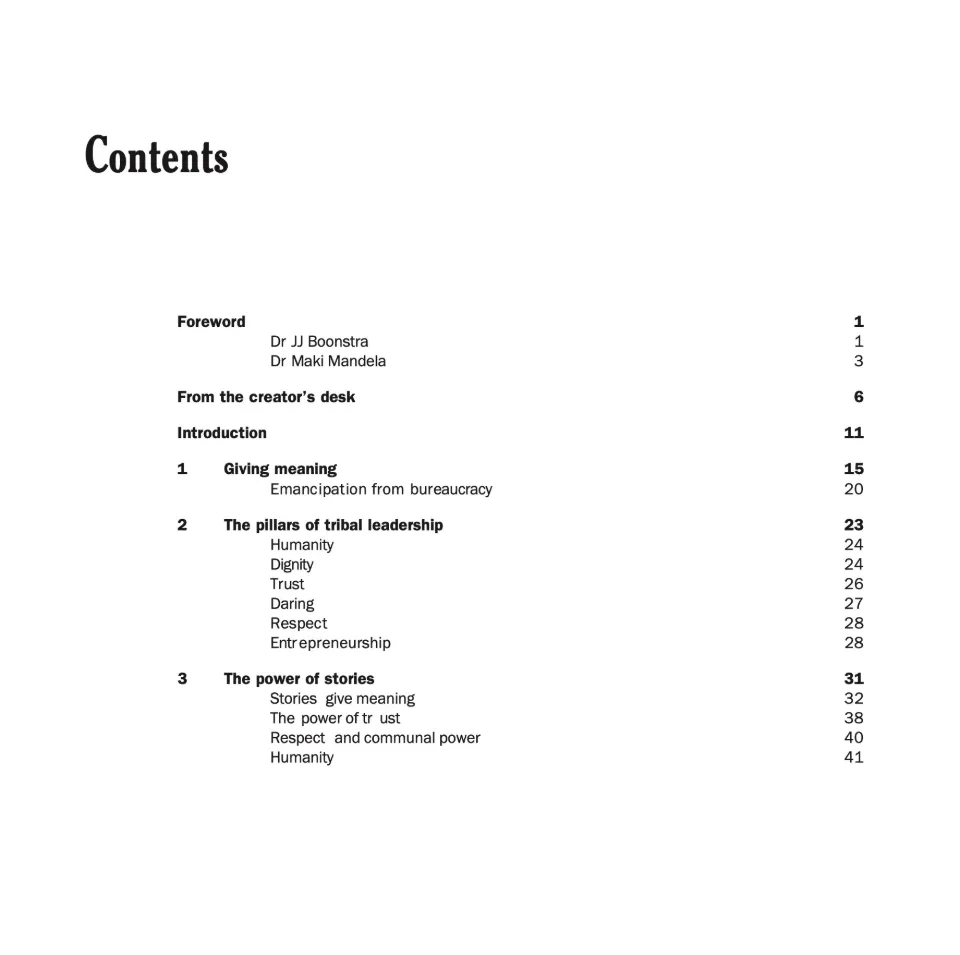 Contents page of the book