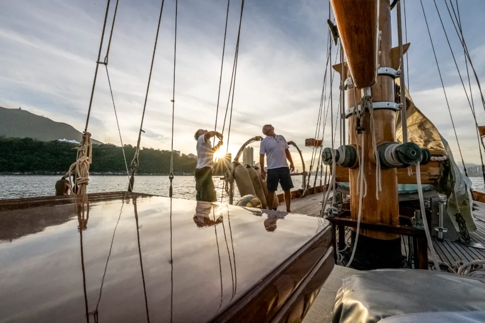 Deck of So Fong at sunset